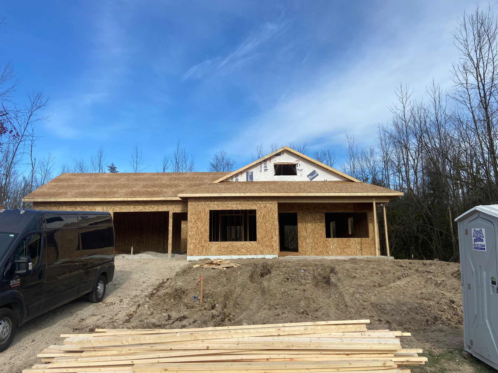 Fully framed and sheathed new construction home
